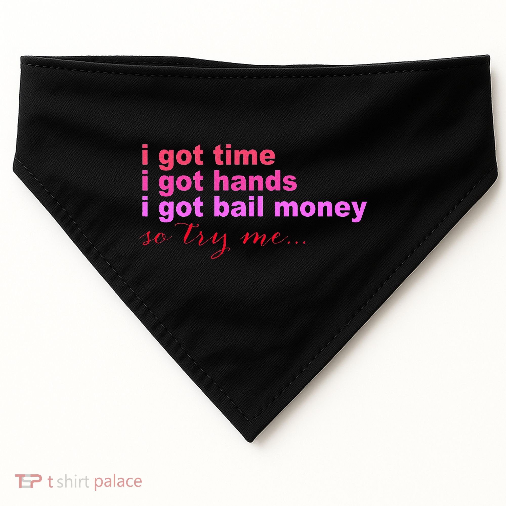 I Got Time I Got Hands I Got Bail Money So Try Me...Apparel USA-Made Doggie Bandana