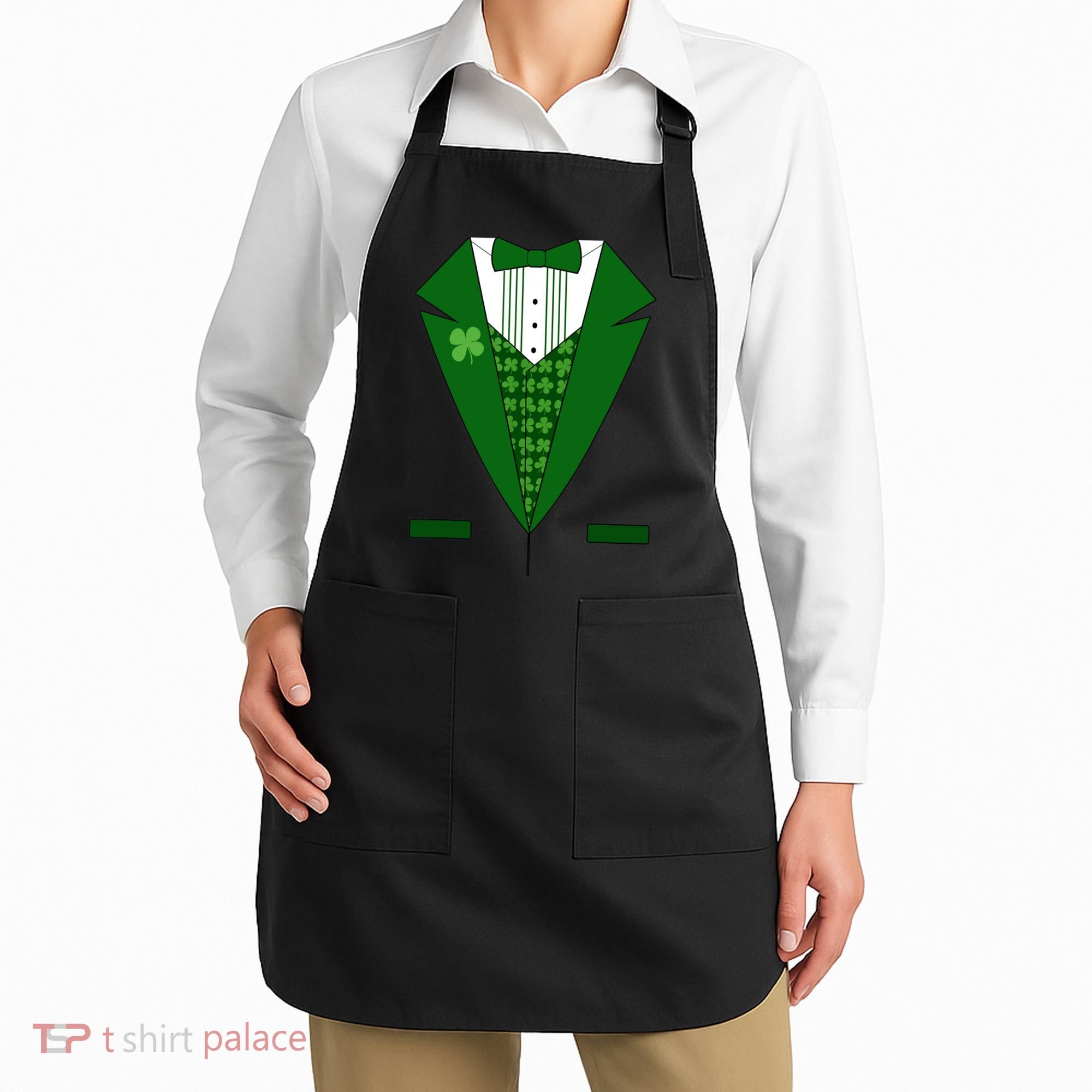 Irish Green Tuxedo Shamrock Saint Patricks Day Boy Apron