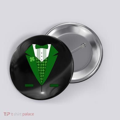 Irish Green Tuxedo Shamrock Saint Patricks Day Boy Button