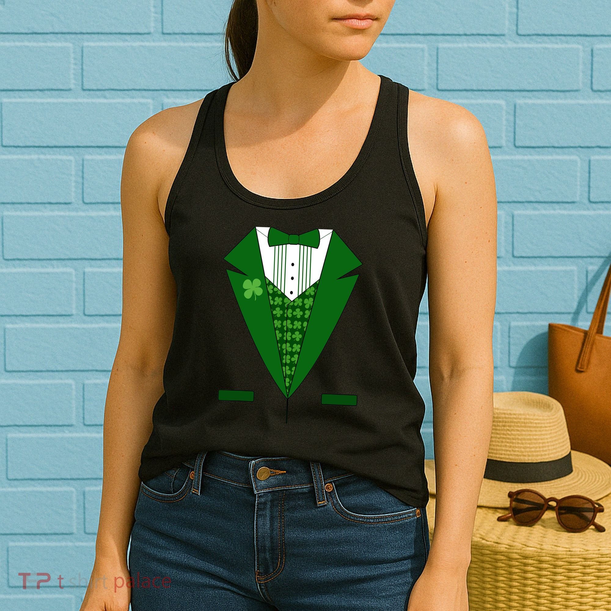 Irish Green Tuxedo Shamrock Saint Patricks Day Boy Women's Tank Top