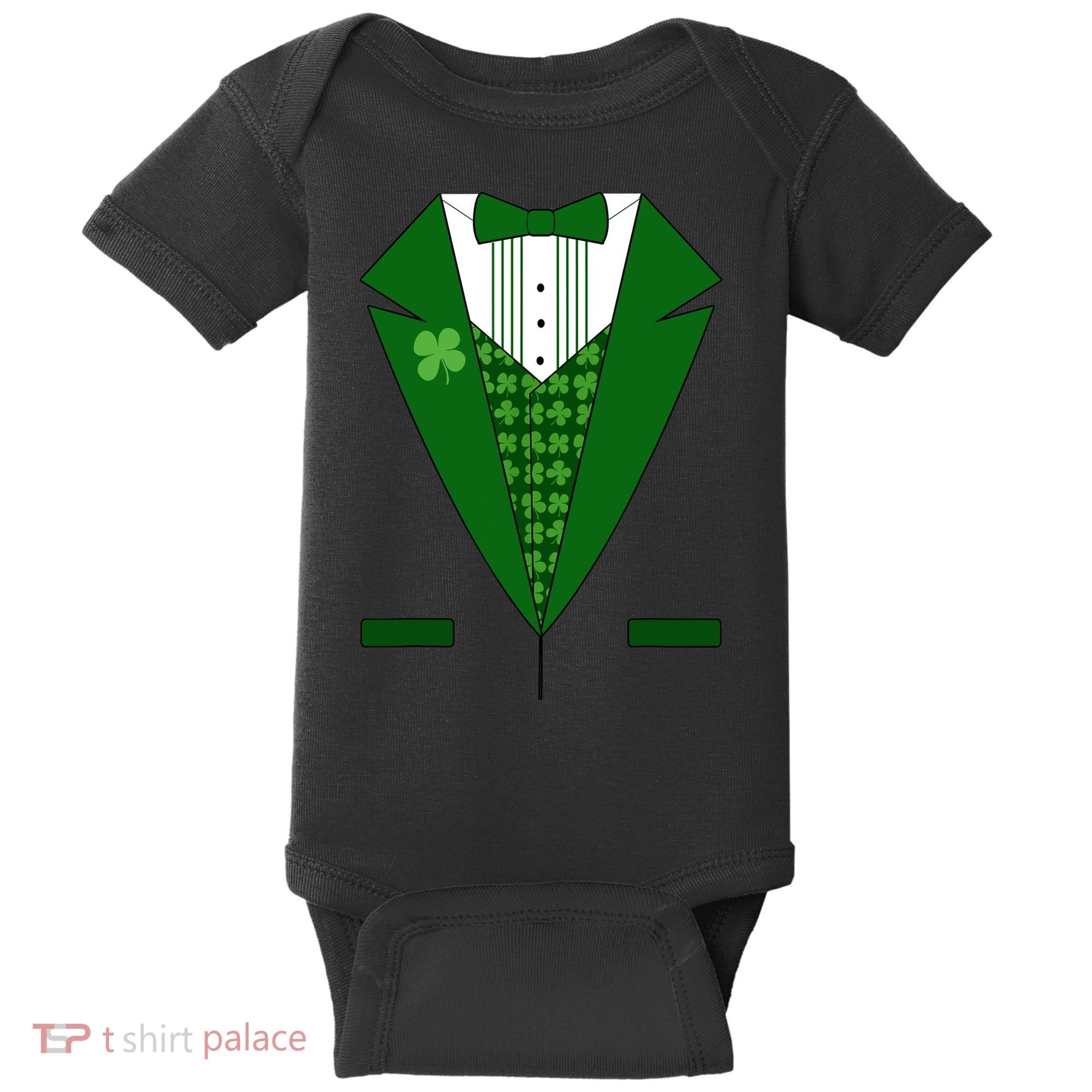 Irish Green Tuxedo Shamrock Saint Patricks Day Boy Baby Bodysuit