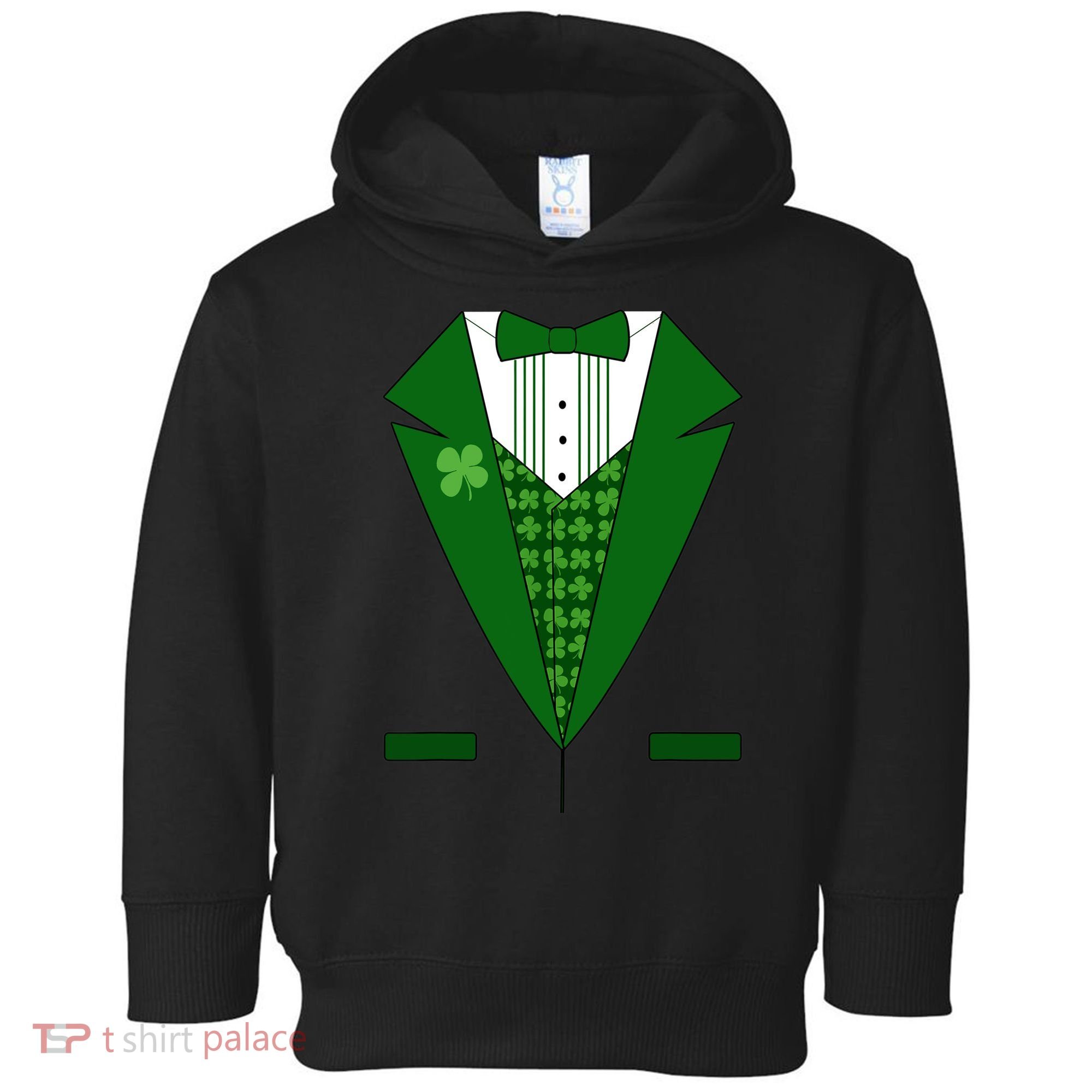 Irish Green Tuxedo Shamrock Saint Patricks Day Boy Toddler Hoodie