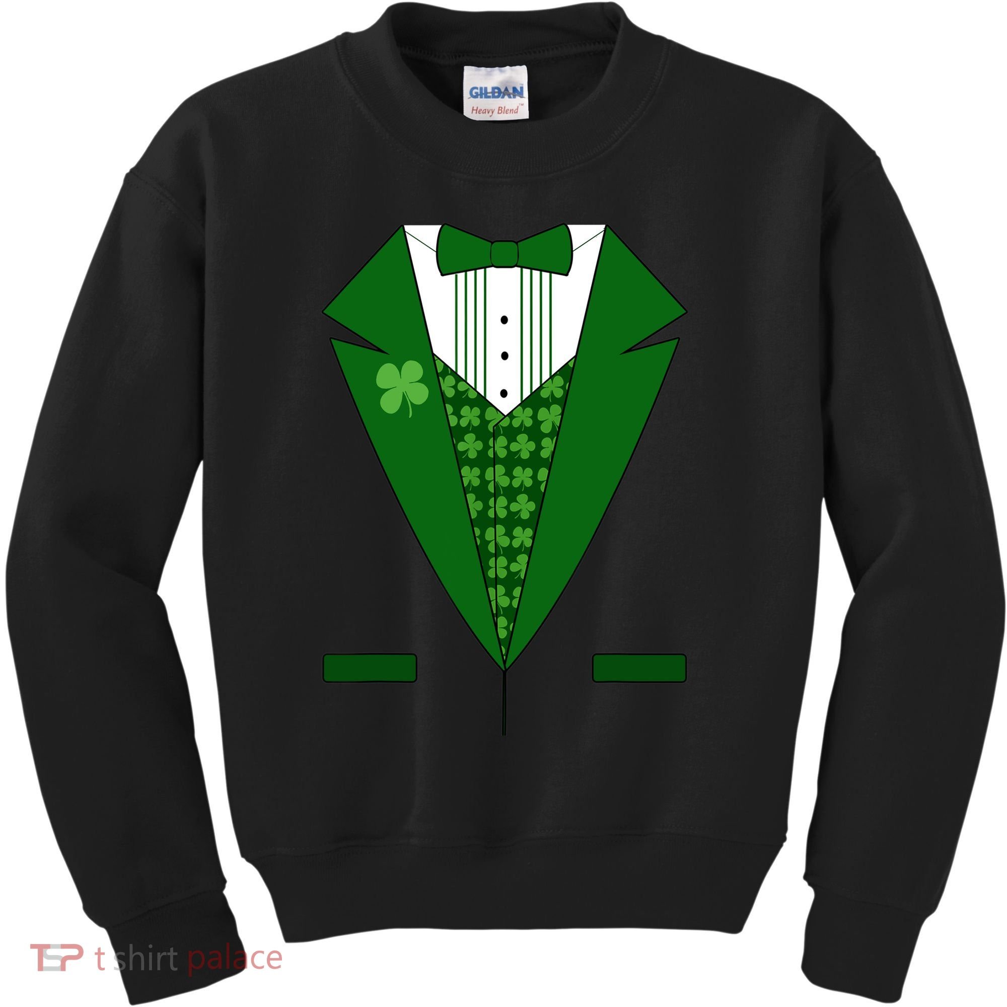 Irish Green Tuxedo Shamrock Saint Patricks Day Boy Kids Sweatshirt