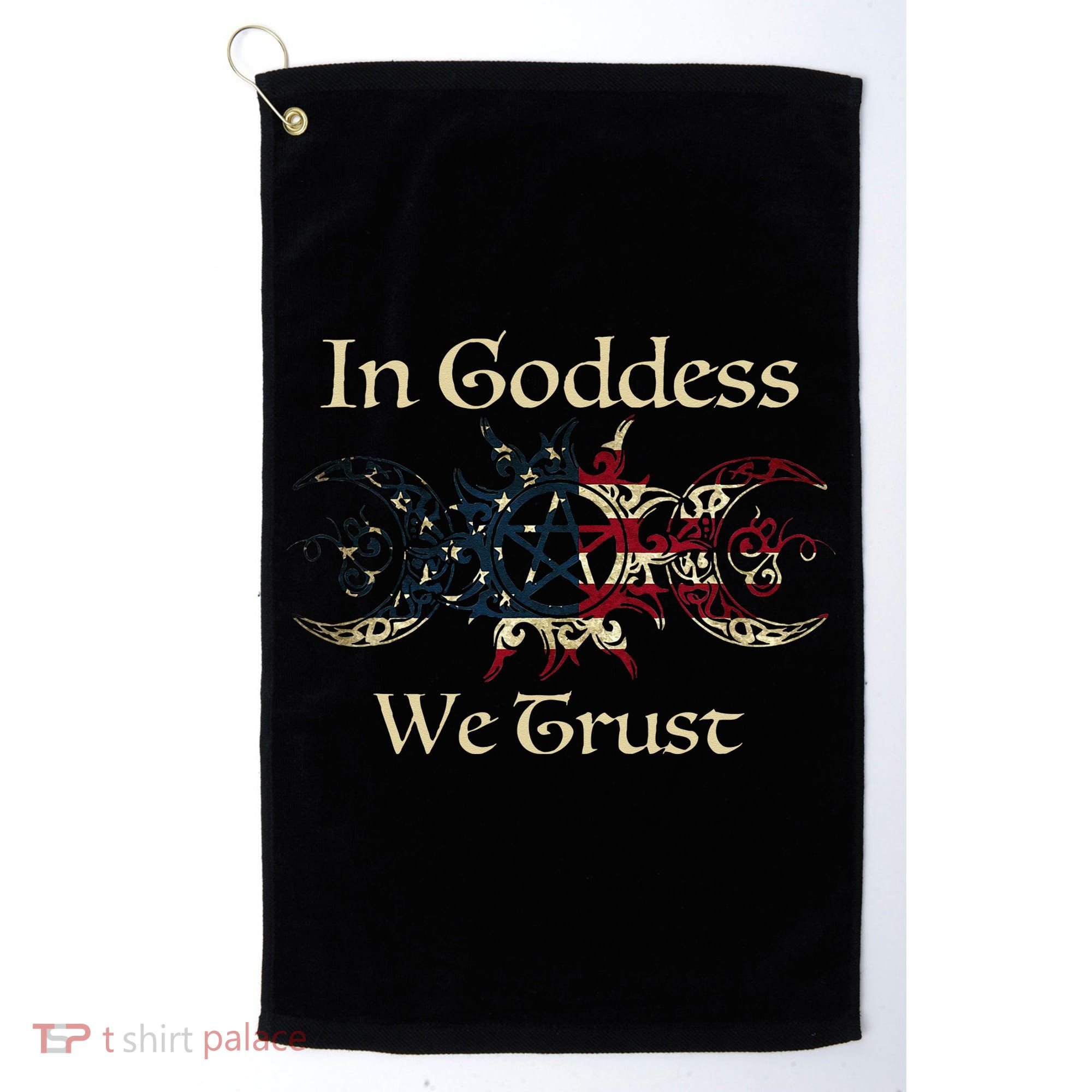 In Goddess We Trust Witch Lover American Flag Golf Towel
