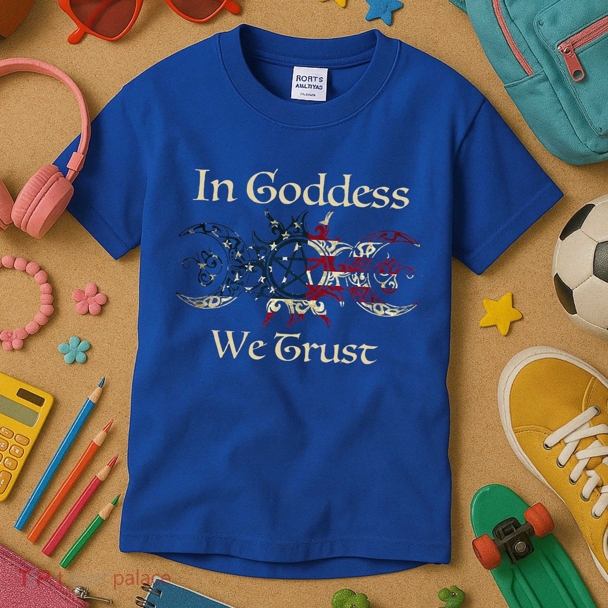 In Goddess We Trust Witch Lover American Flag Kids T-Shirt