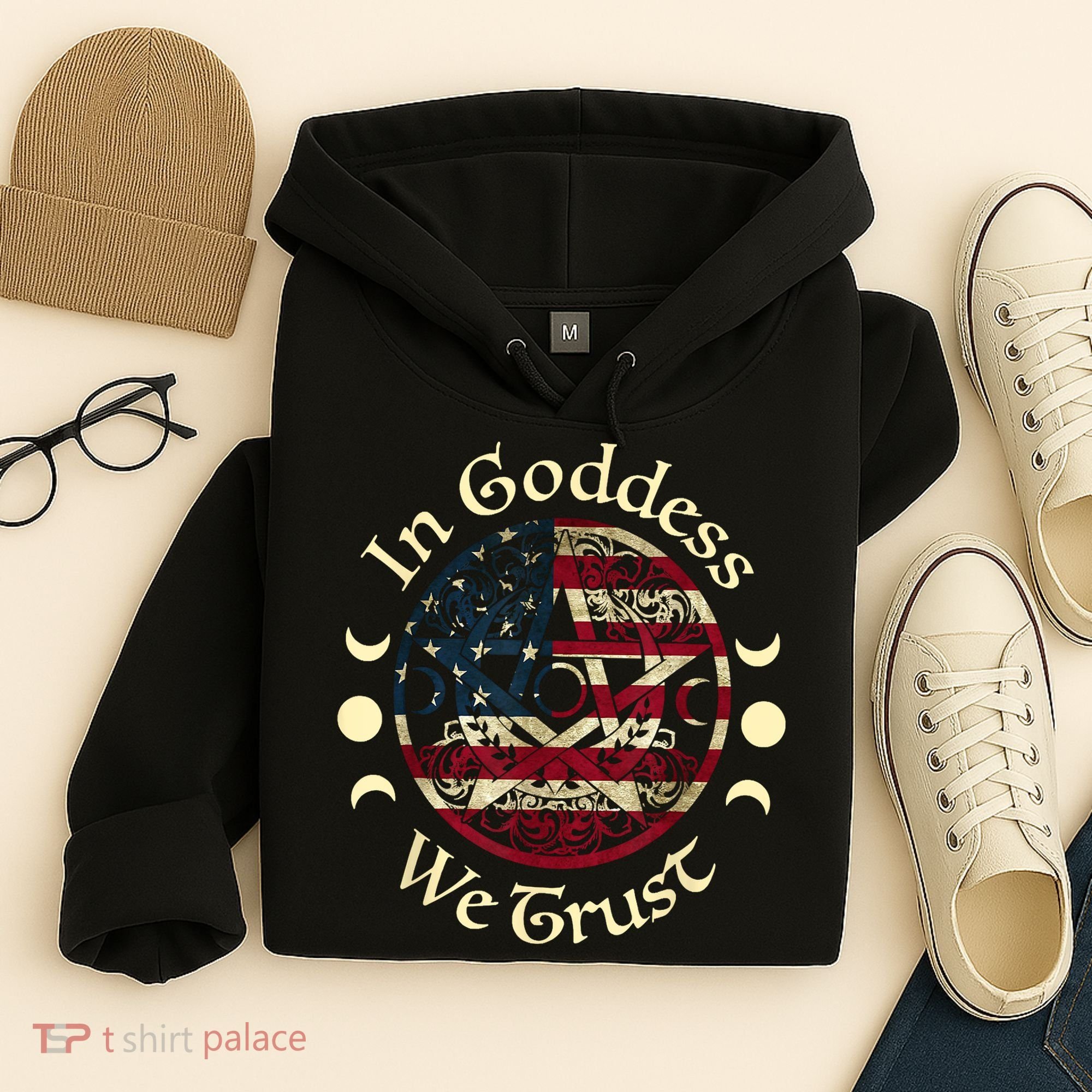 In Goddess We Trust Witch Lover American Flag Hoodie