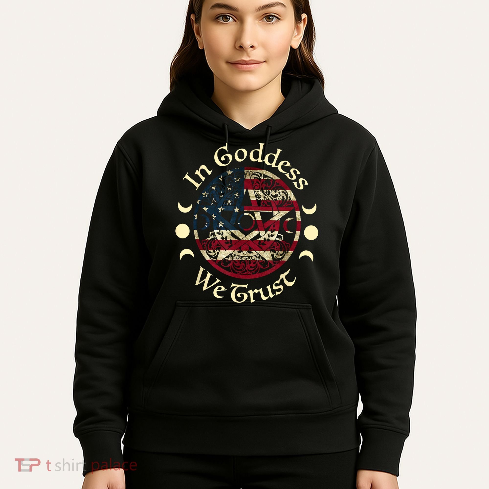 In Goddess We Trust Witch Lover American Flag Hoodie