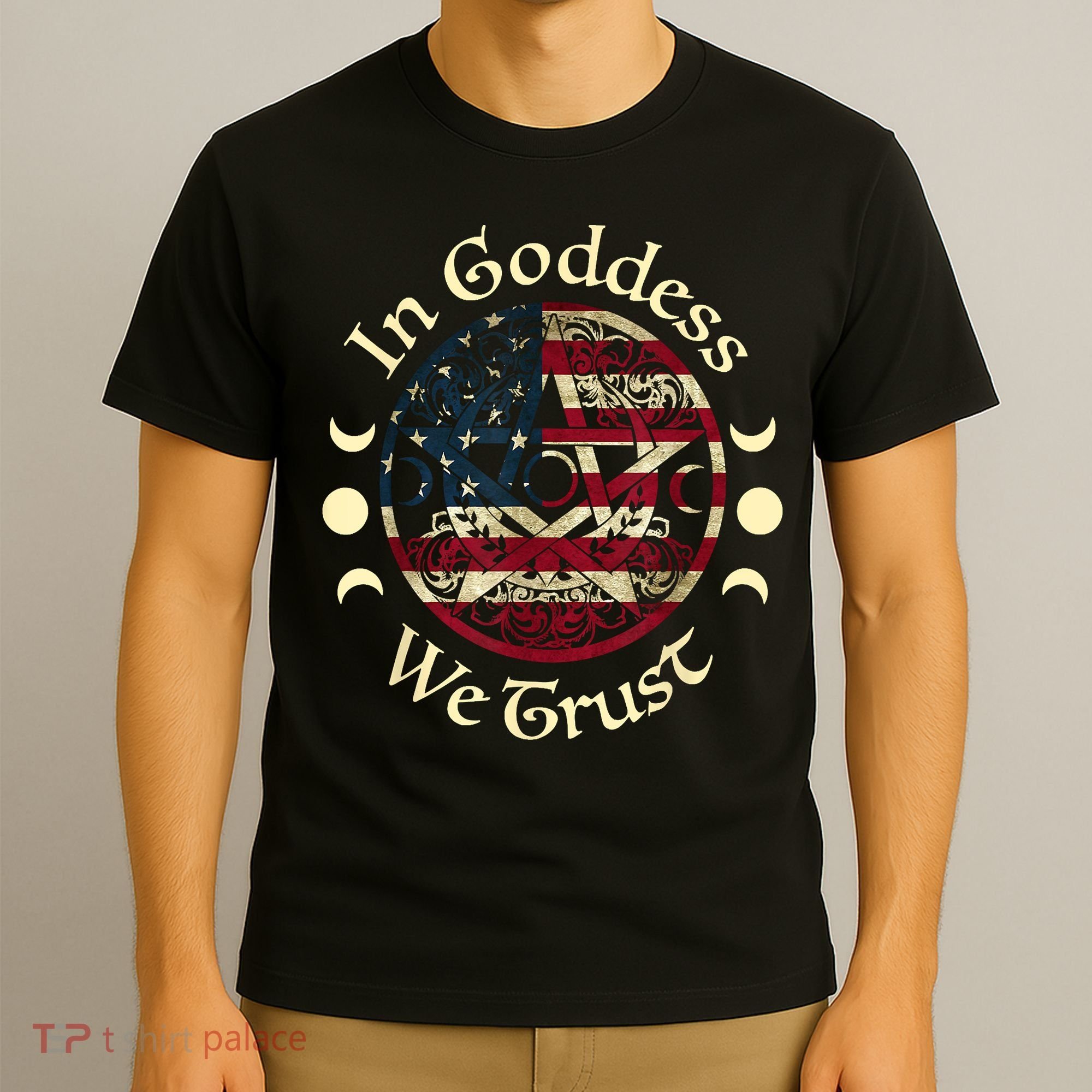 In Goddess We Trust Witch Lover American Flag T-Shirt