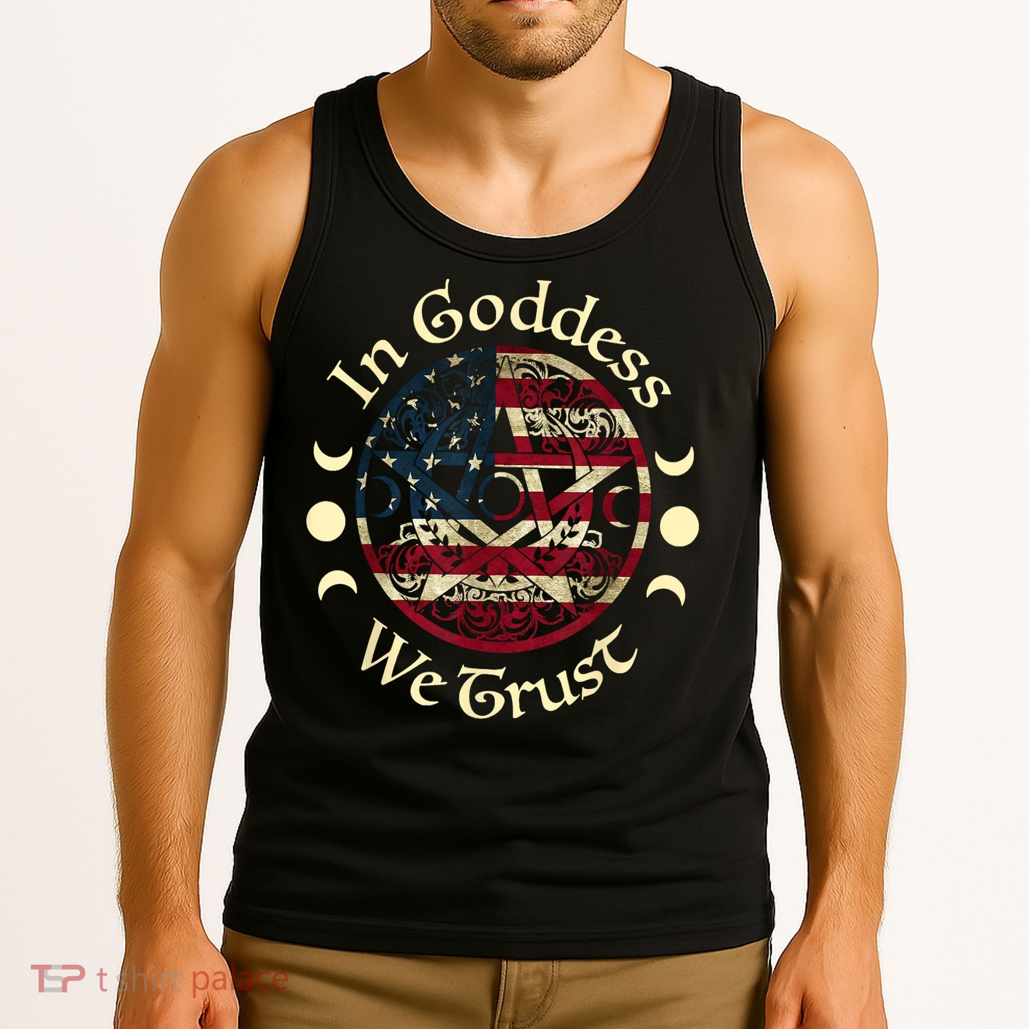 In Goddess We Trust Witch Lover American Flag Tank Top