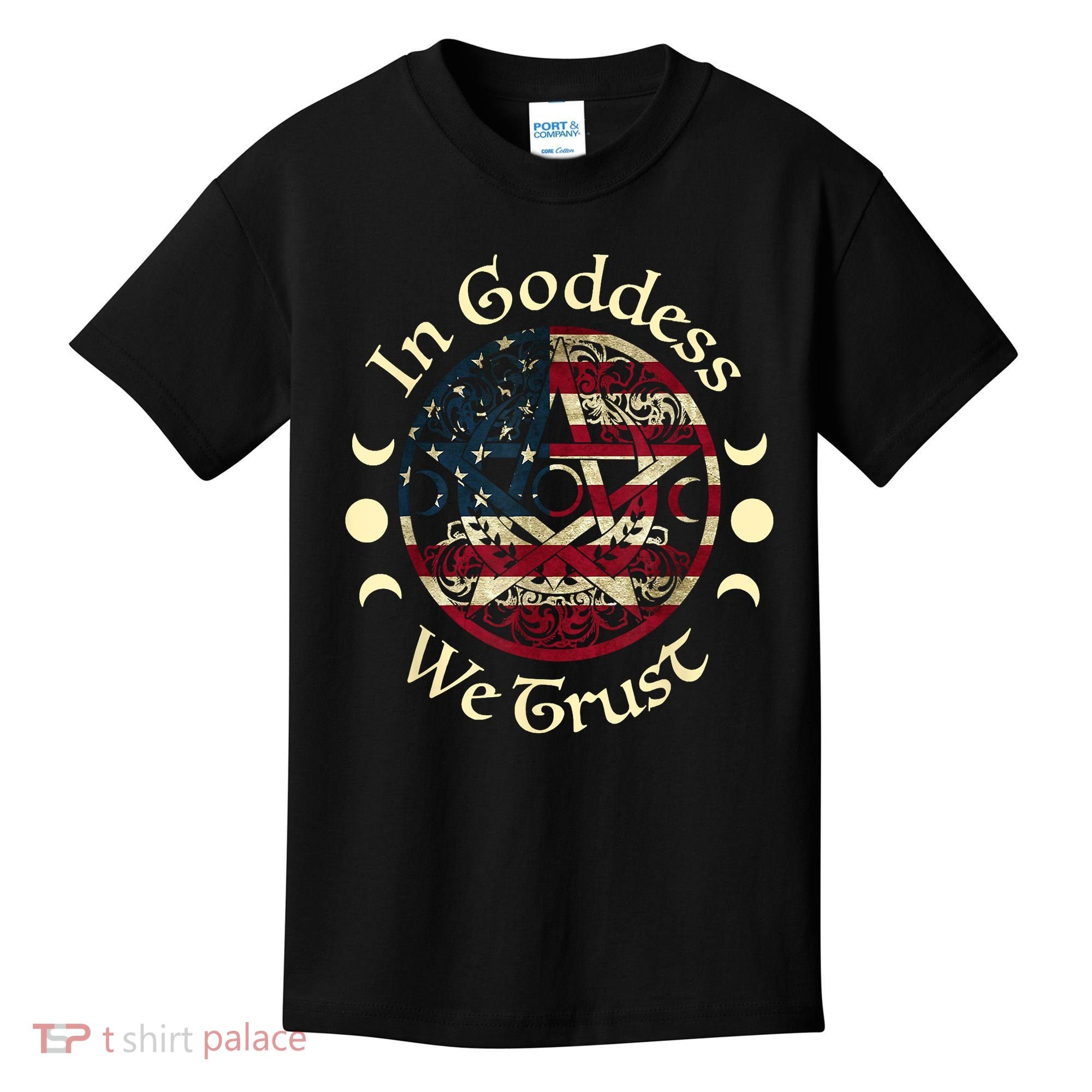 In Goddess We Trust Witch Lover American Flag Kids T-Shirt