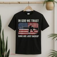 In God We Trust Guns Are Just A Backup Pistol Gun T-Shirt thumb 2