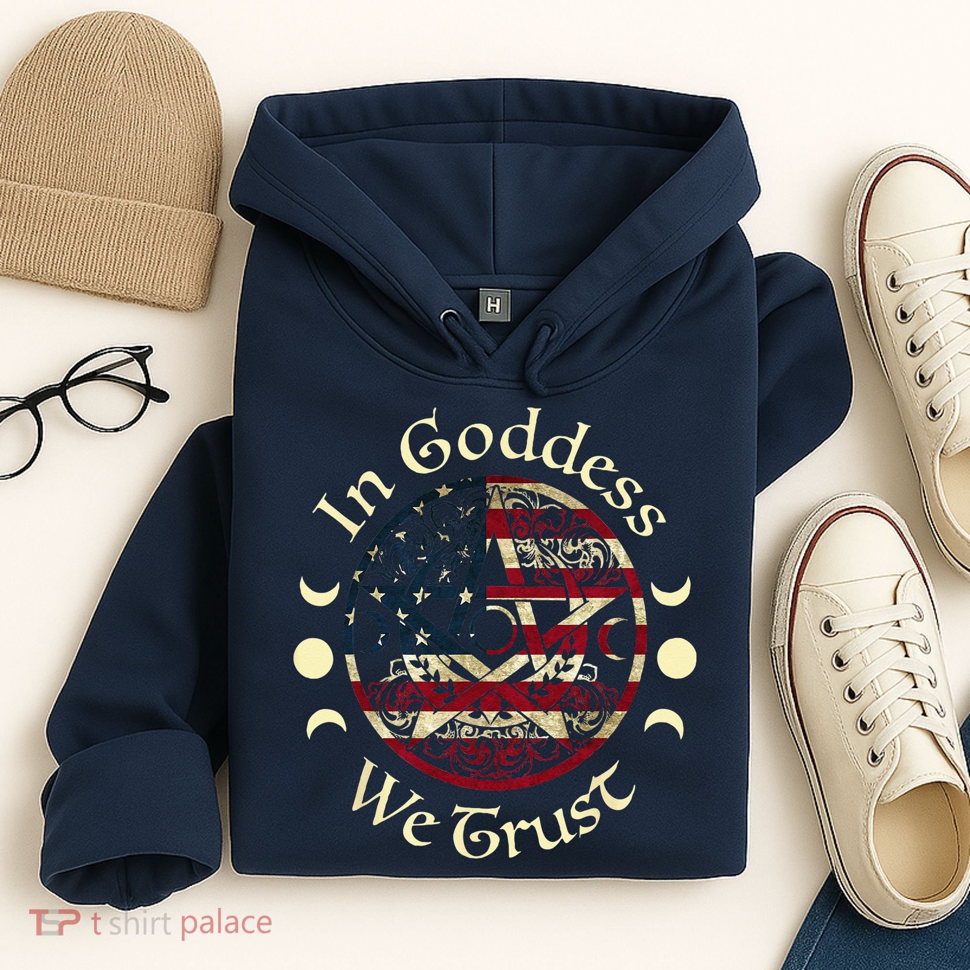 In Goddess We Trust Witch Lover American Flag Hoodie