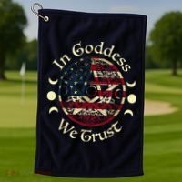In Goddess We Trust Witch Lover American Flag Golf Towel thumb 1