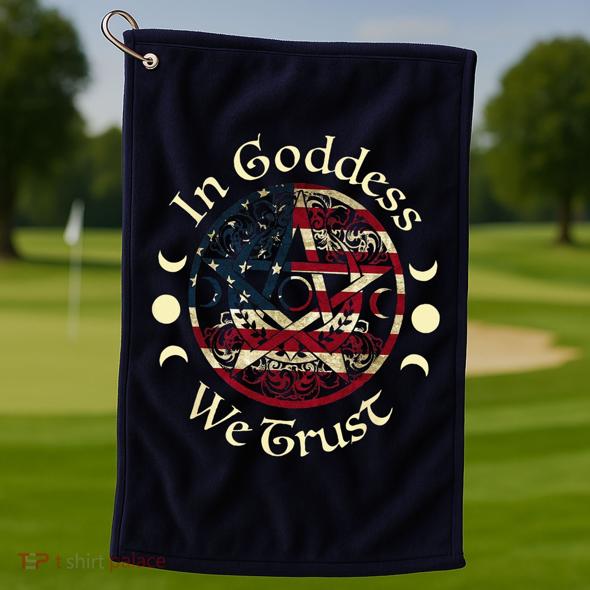 In Goddess We Trust Witch Lover American Flag Golf Towel