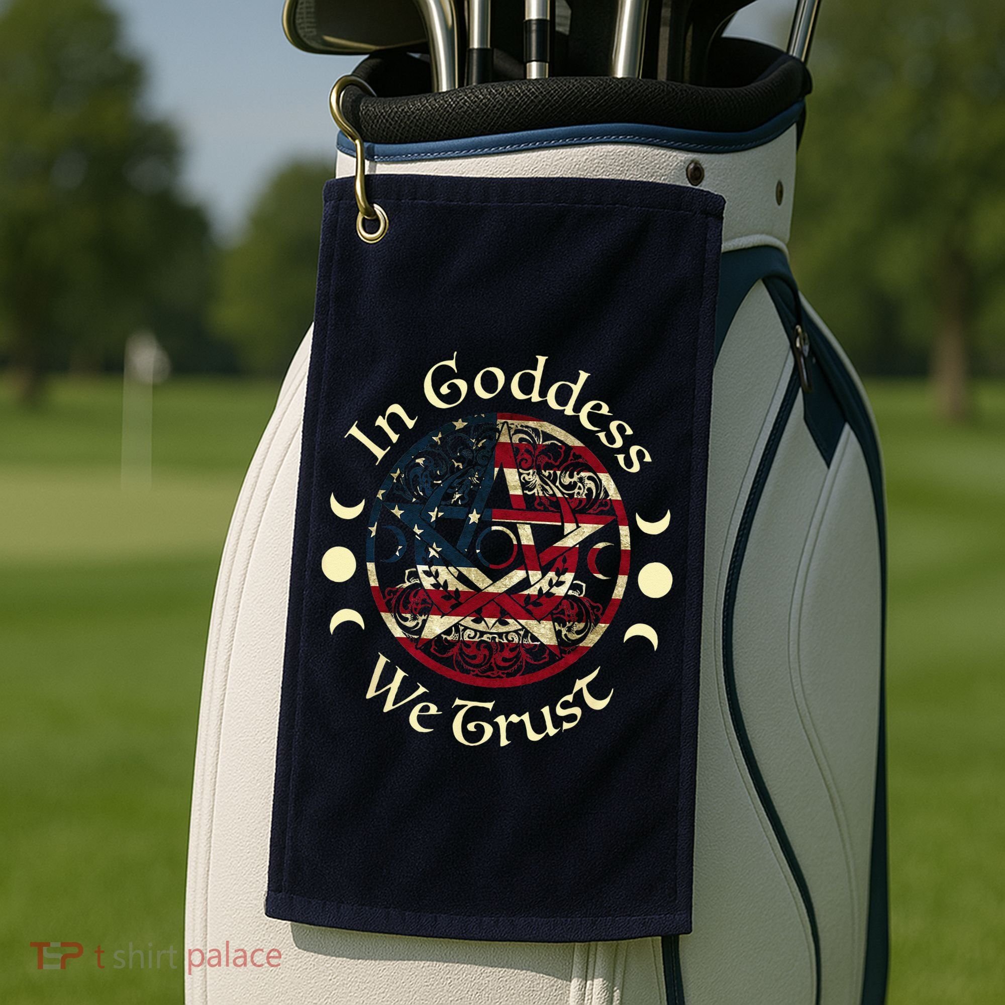 In Goddess We Trust Witch Lover American Flag Golf Towel