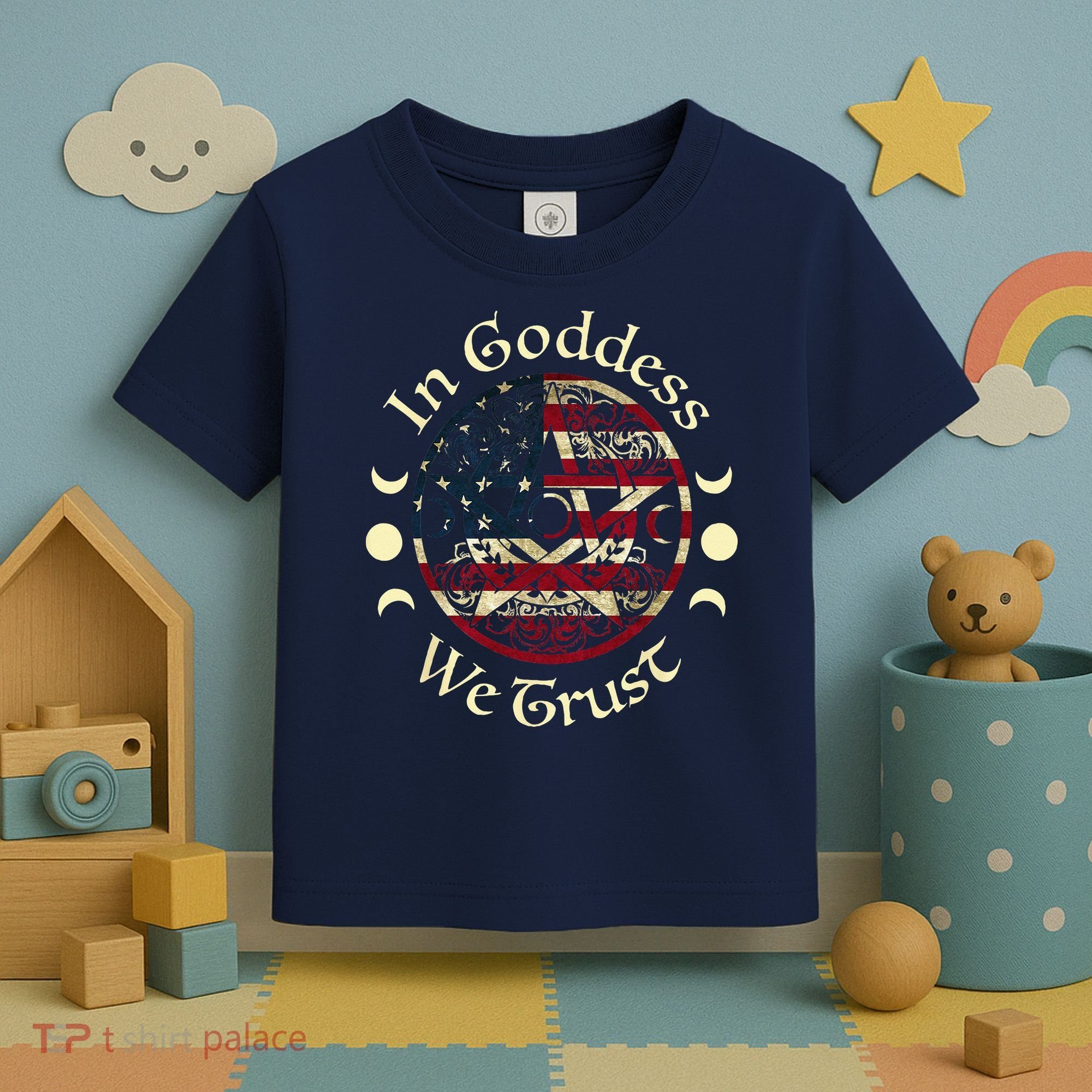In Goddess We Trust Witch Lover American Flag Toddler T-Shirt