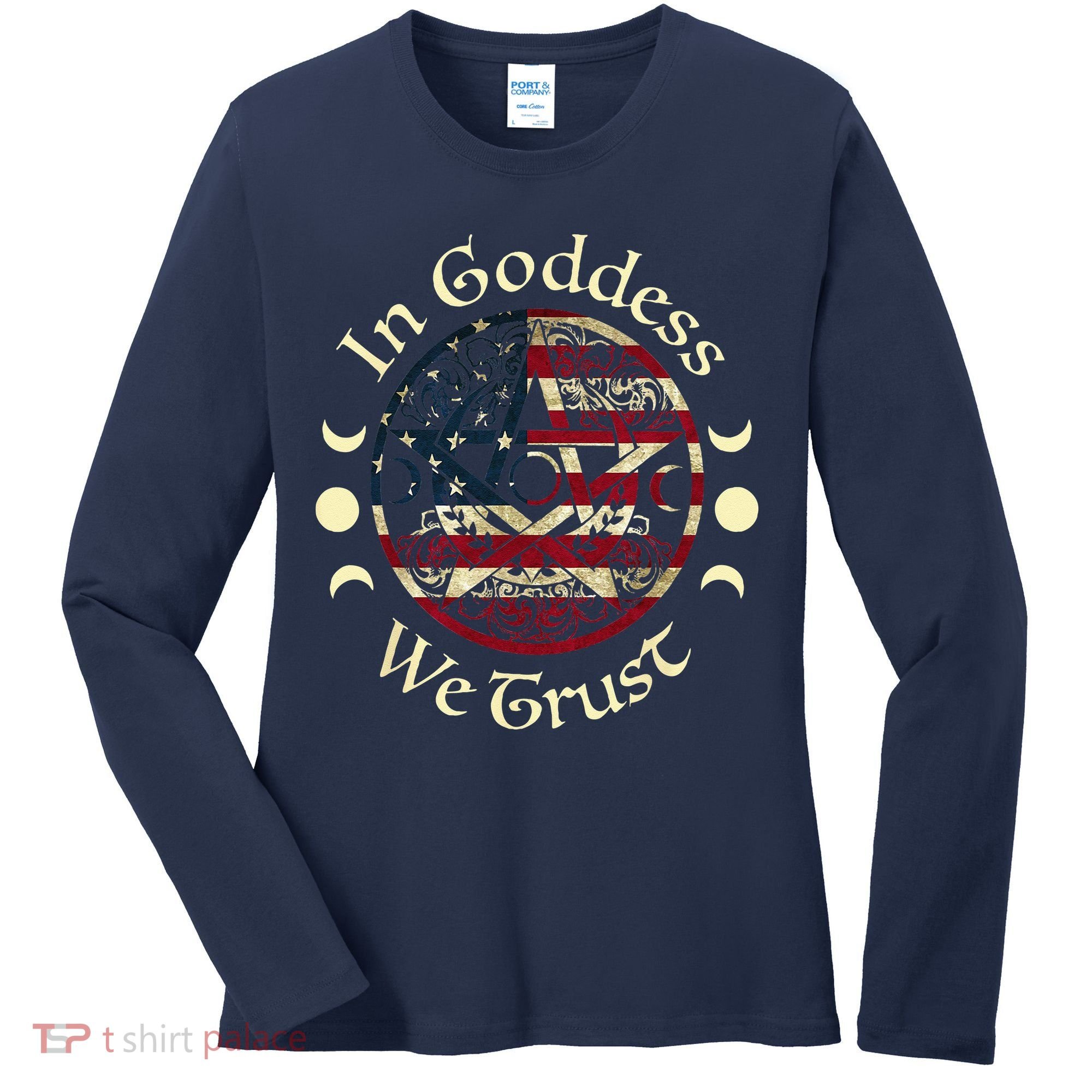 In Goddess We Trust Witch Lover American Flag Women's Long Sleeve Shirt