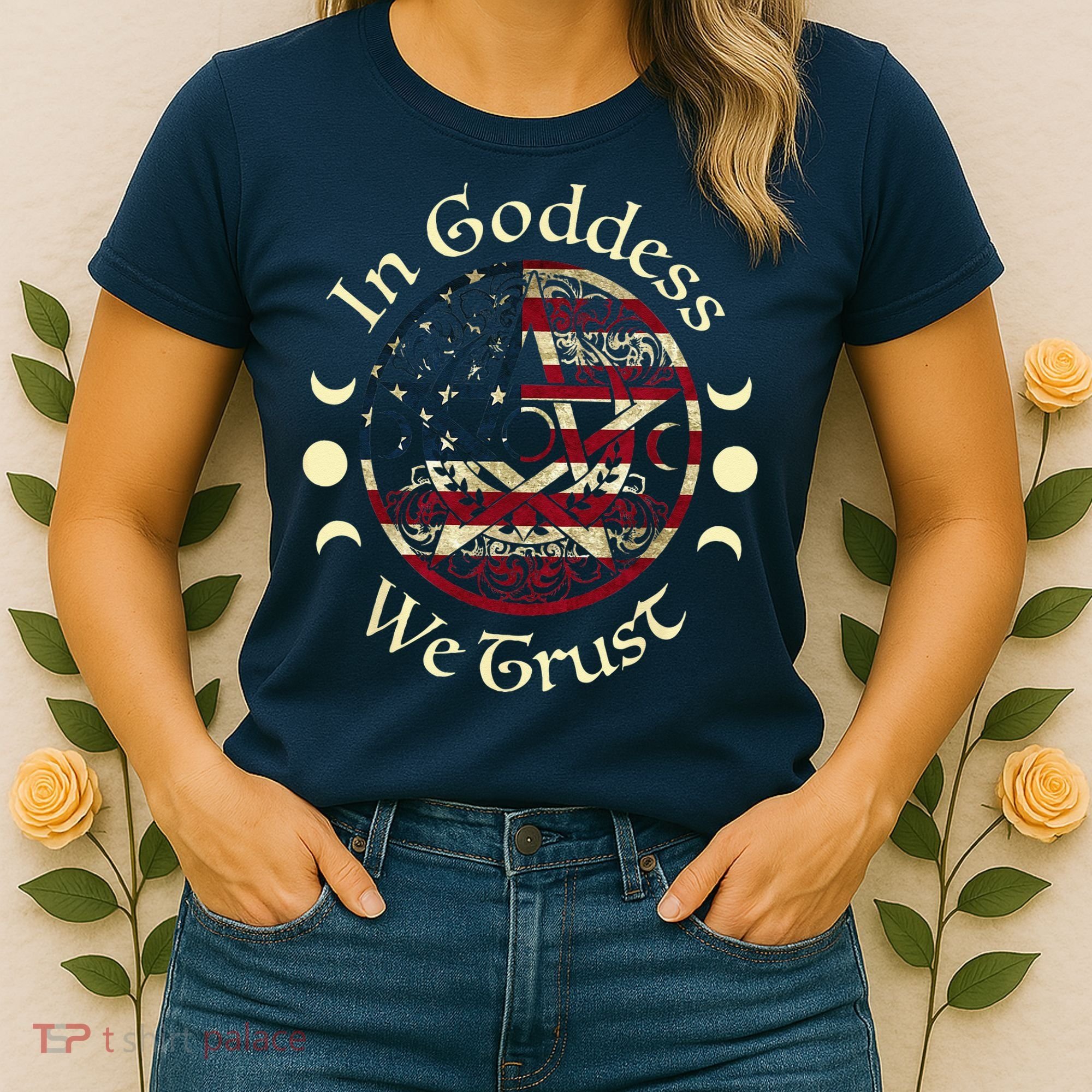 In Goddess We Trust Witch Lover American Flag Women's T-Shirt
