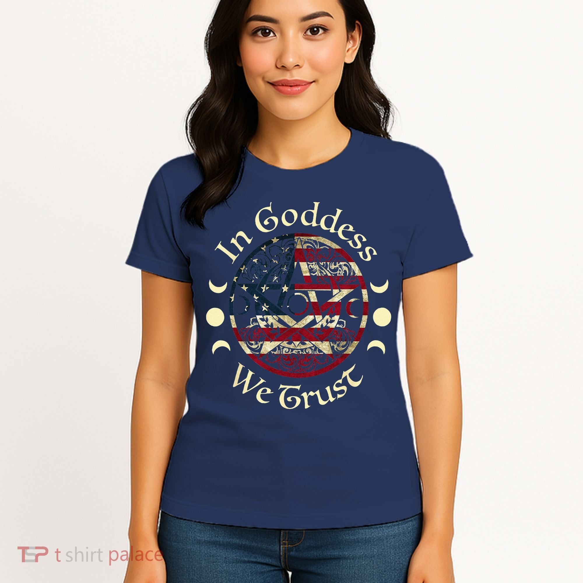 In Goddess We Trust Witch Lover American Flag Women's T-Shirt