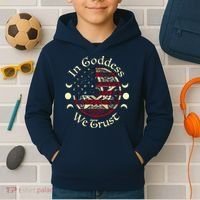 In Goddess We Trust Witch Lover American Flag Kids Hoodie thumb 2