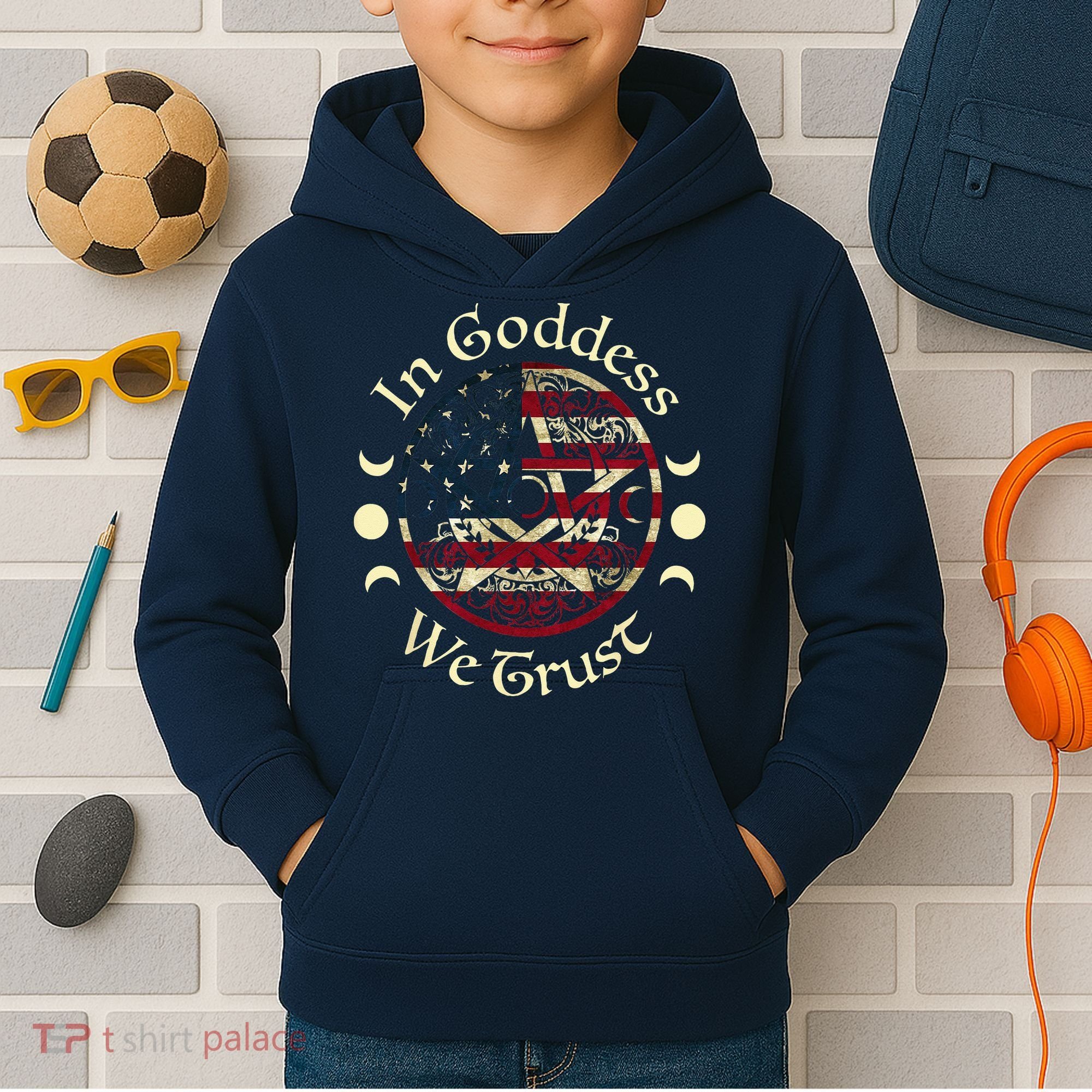 In Goddess We Trust Witch Lover American Flag Kids Hoodie