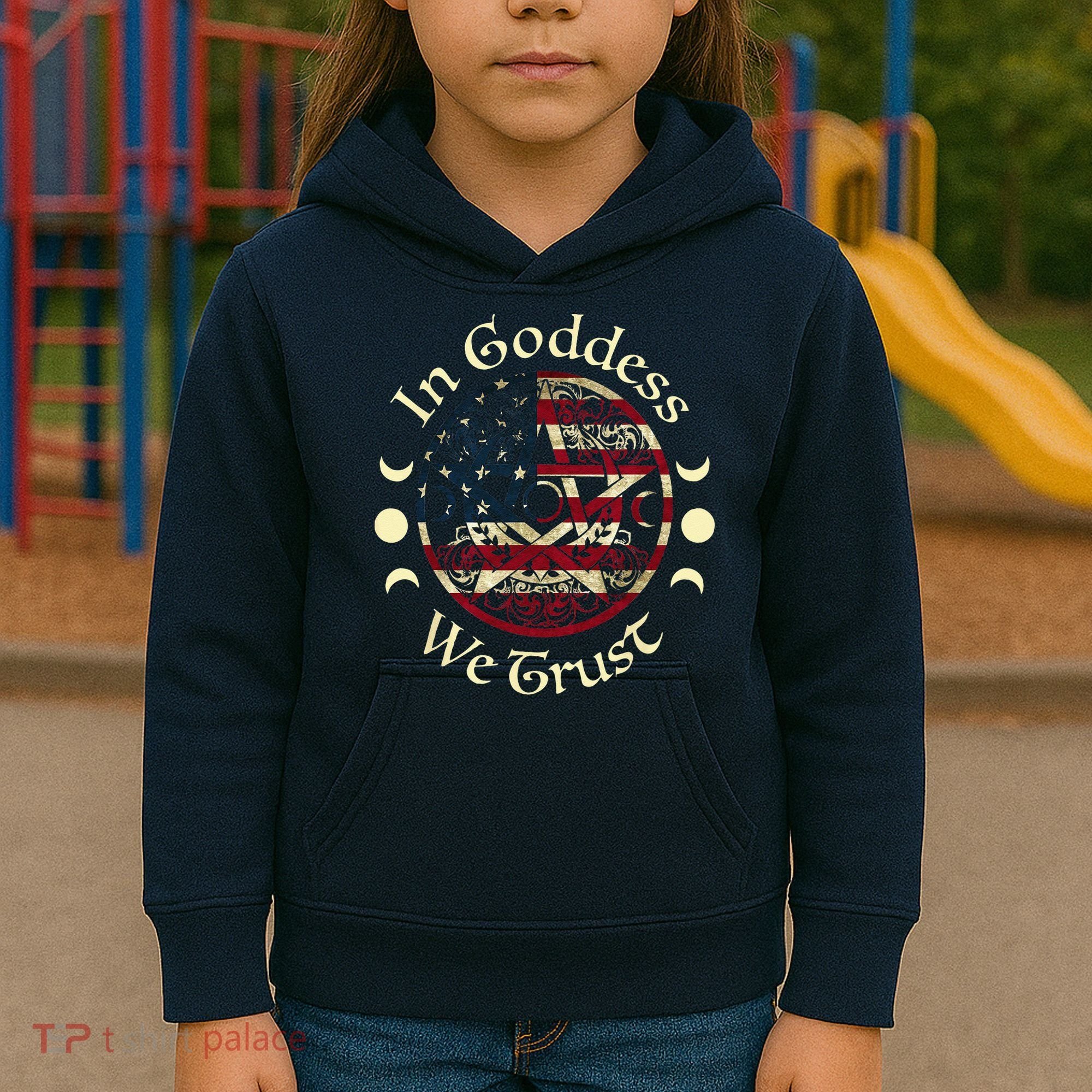 In Goddess We Trust Witch Lover American Flag Kids Hoodie