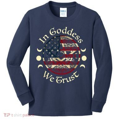 In Goddess We Trust Witch Lover American Flag Kids Long Sleeve Shirt