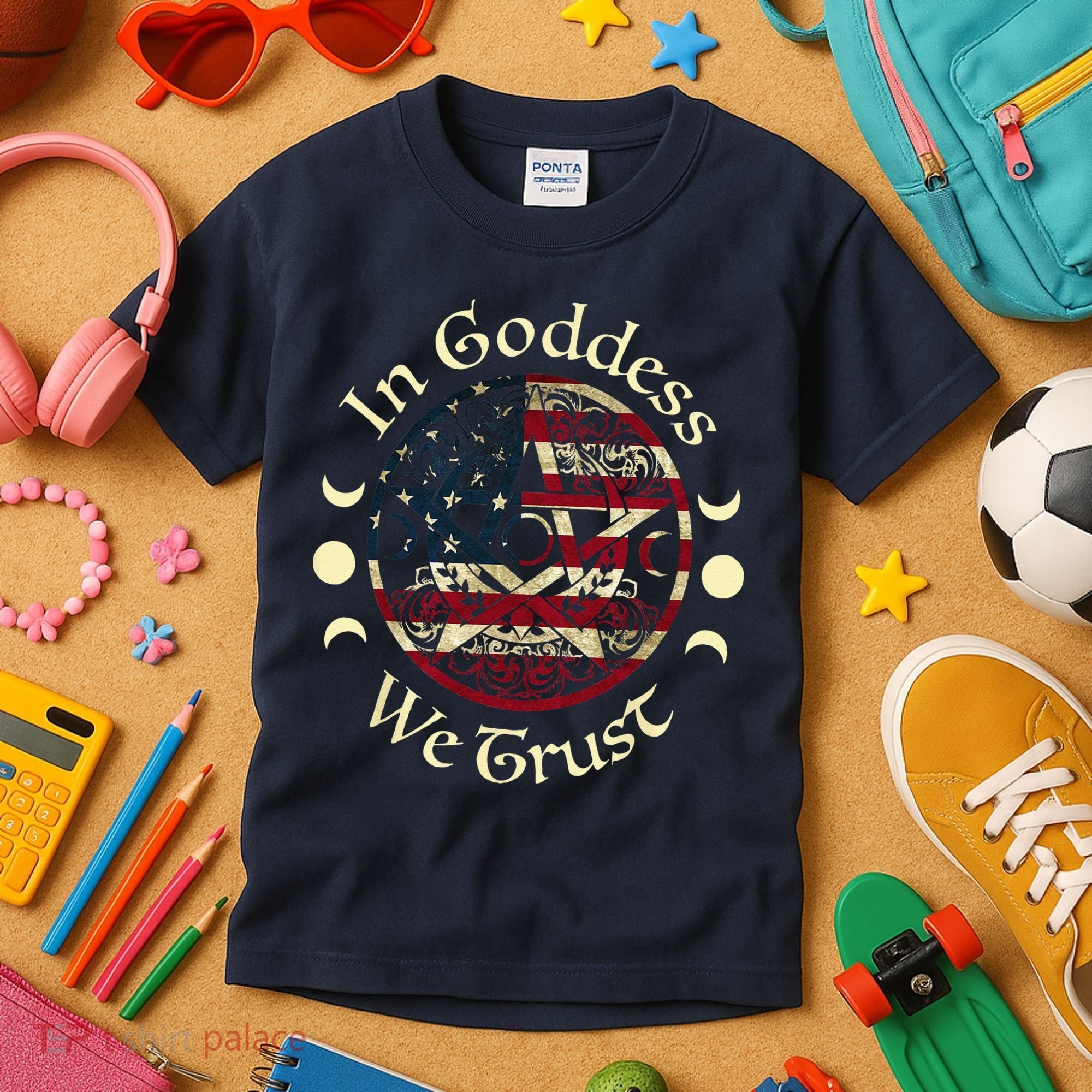In Goddess We Trust Witch Lover American Flag Kids T-Shirt