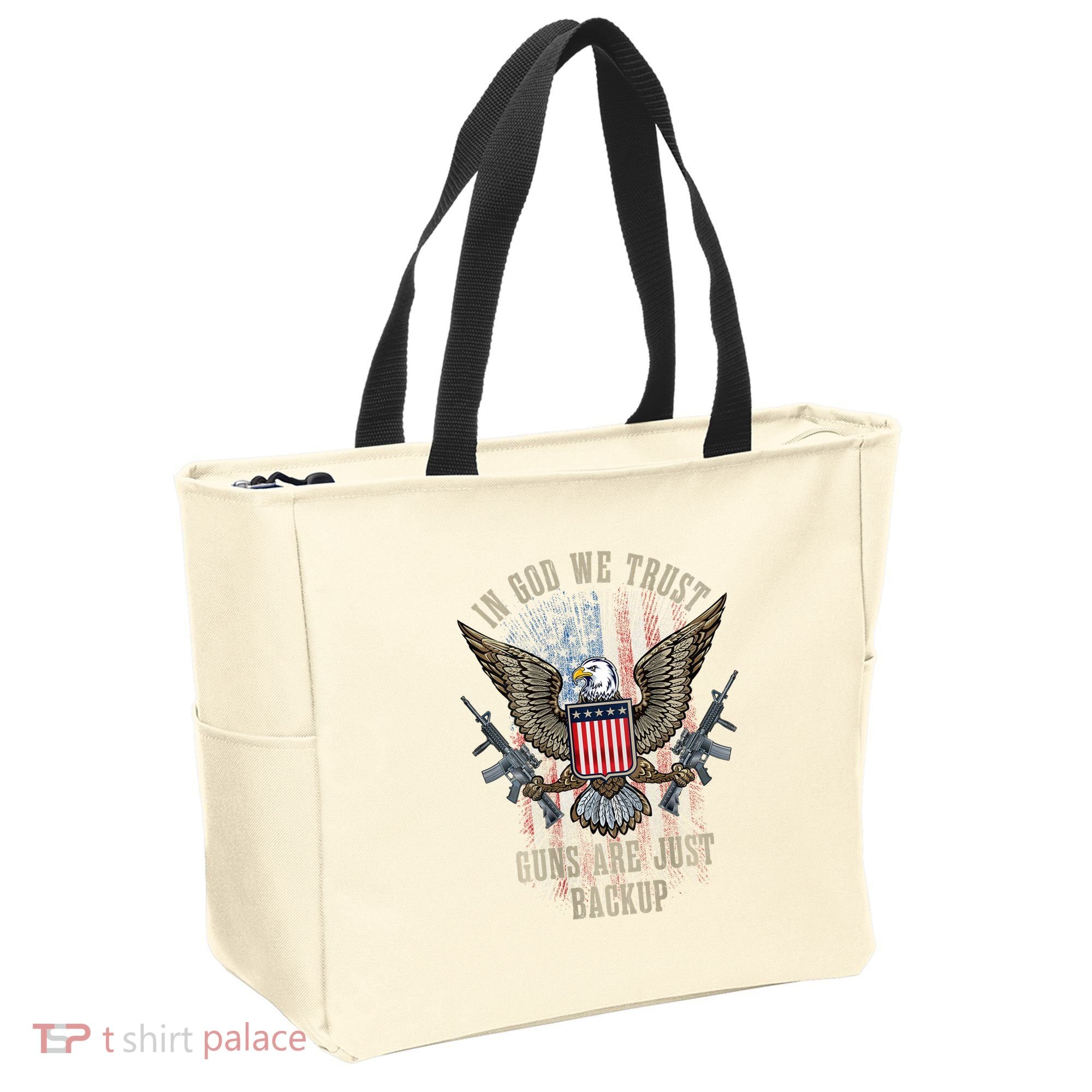 In God We Trust Guns Are Just Backup American Flag Tote Bag