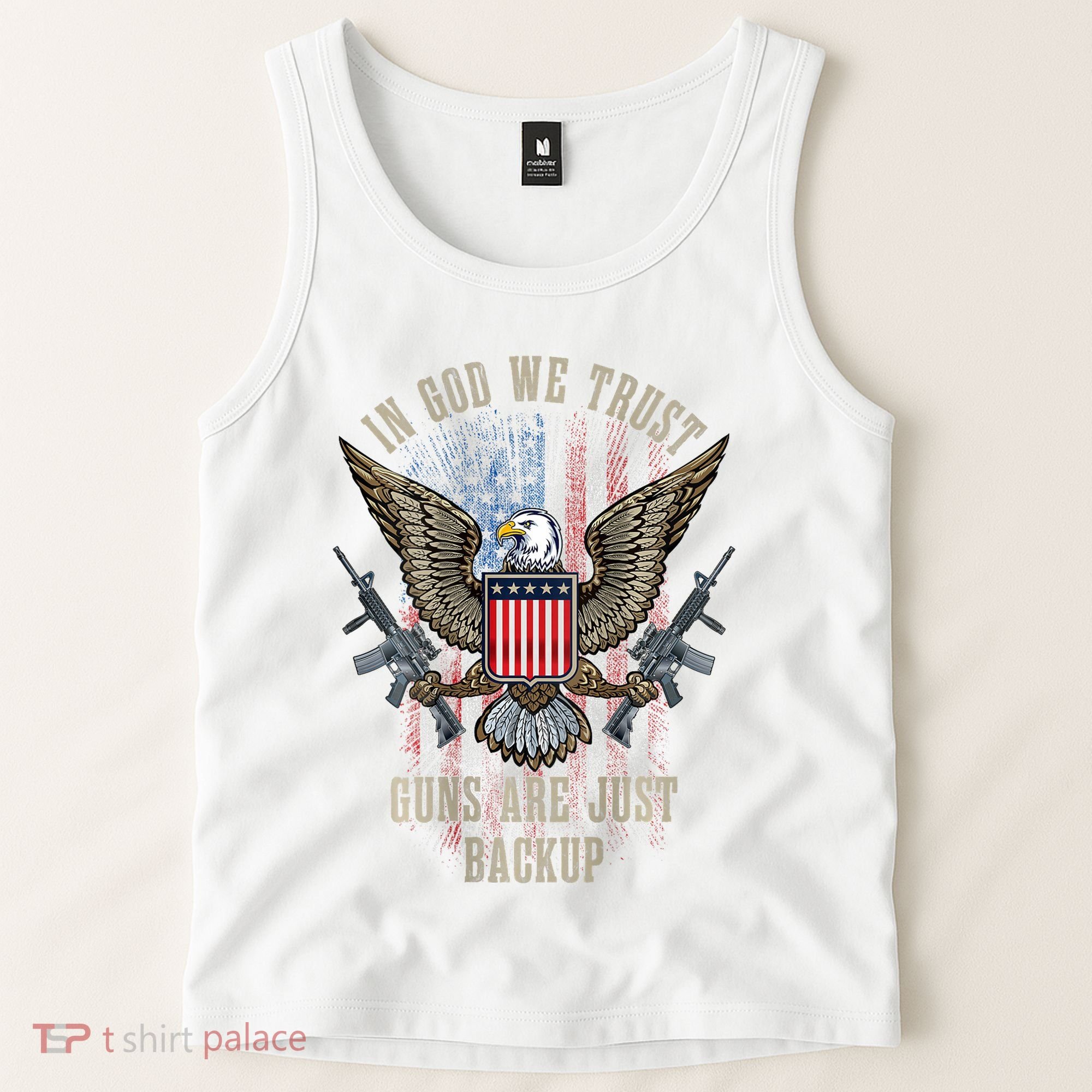 In God We Trust Guns Are Just Backup American Flag Tank Top