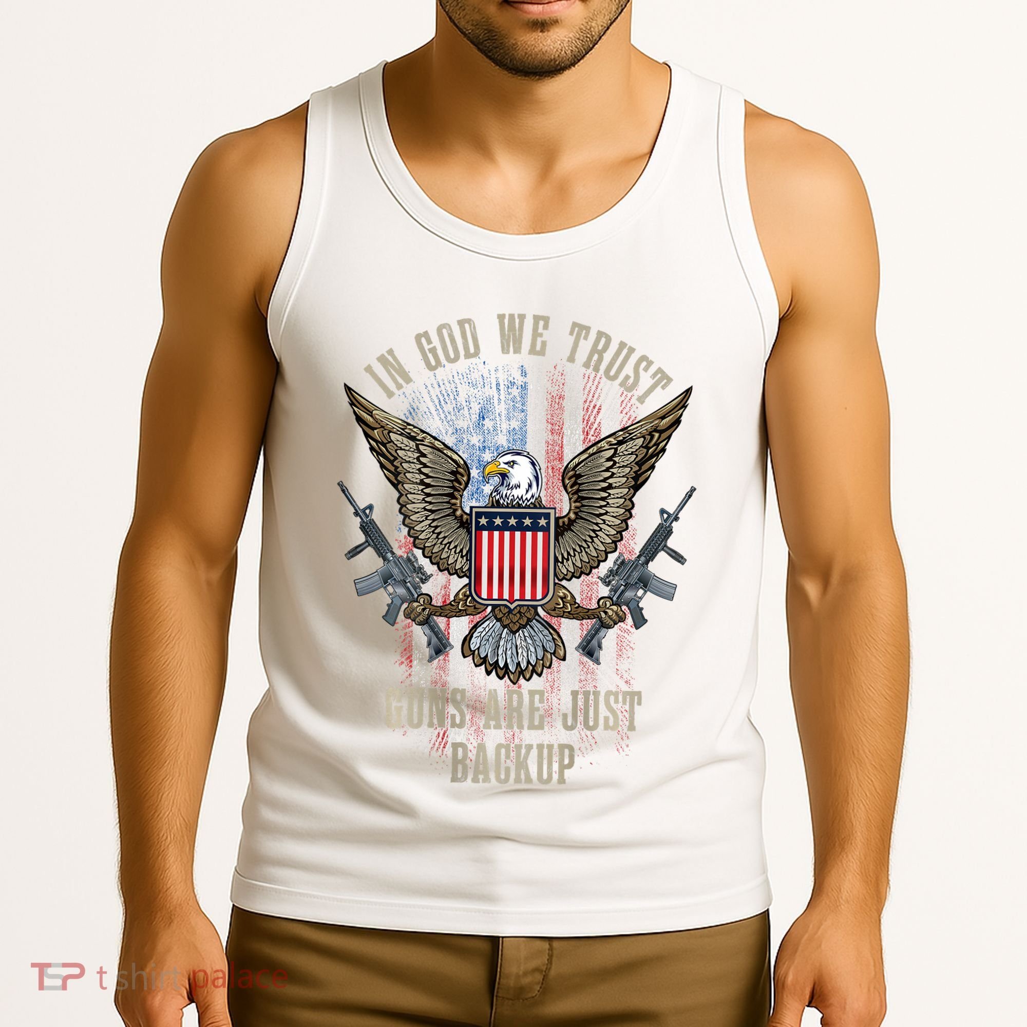 In God We Trust Guns Are Just Backup American Flag Tank Top