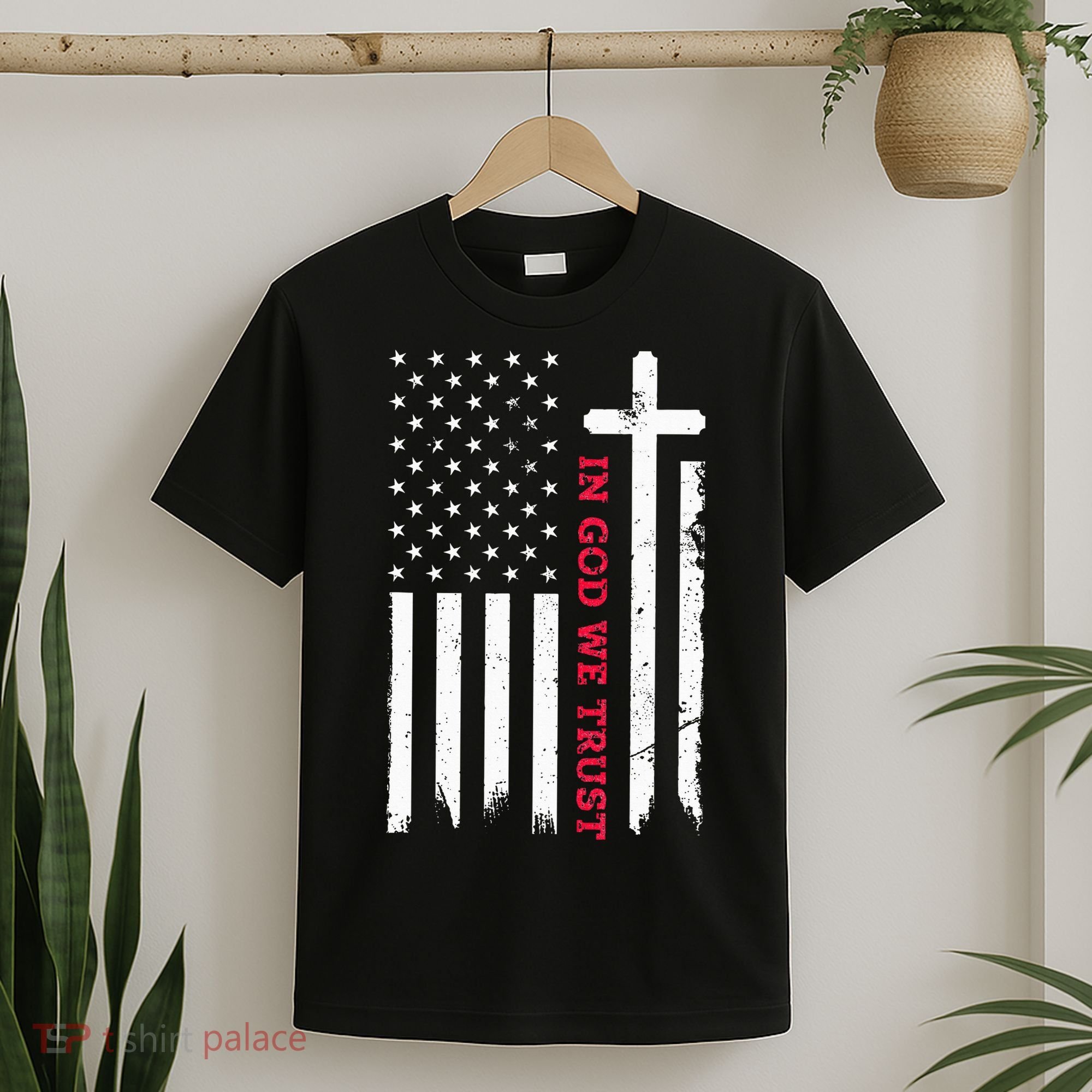 In God We Trust With Patriotic Vintage American Flag T-Shirt