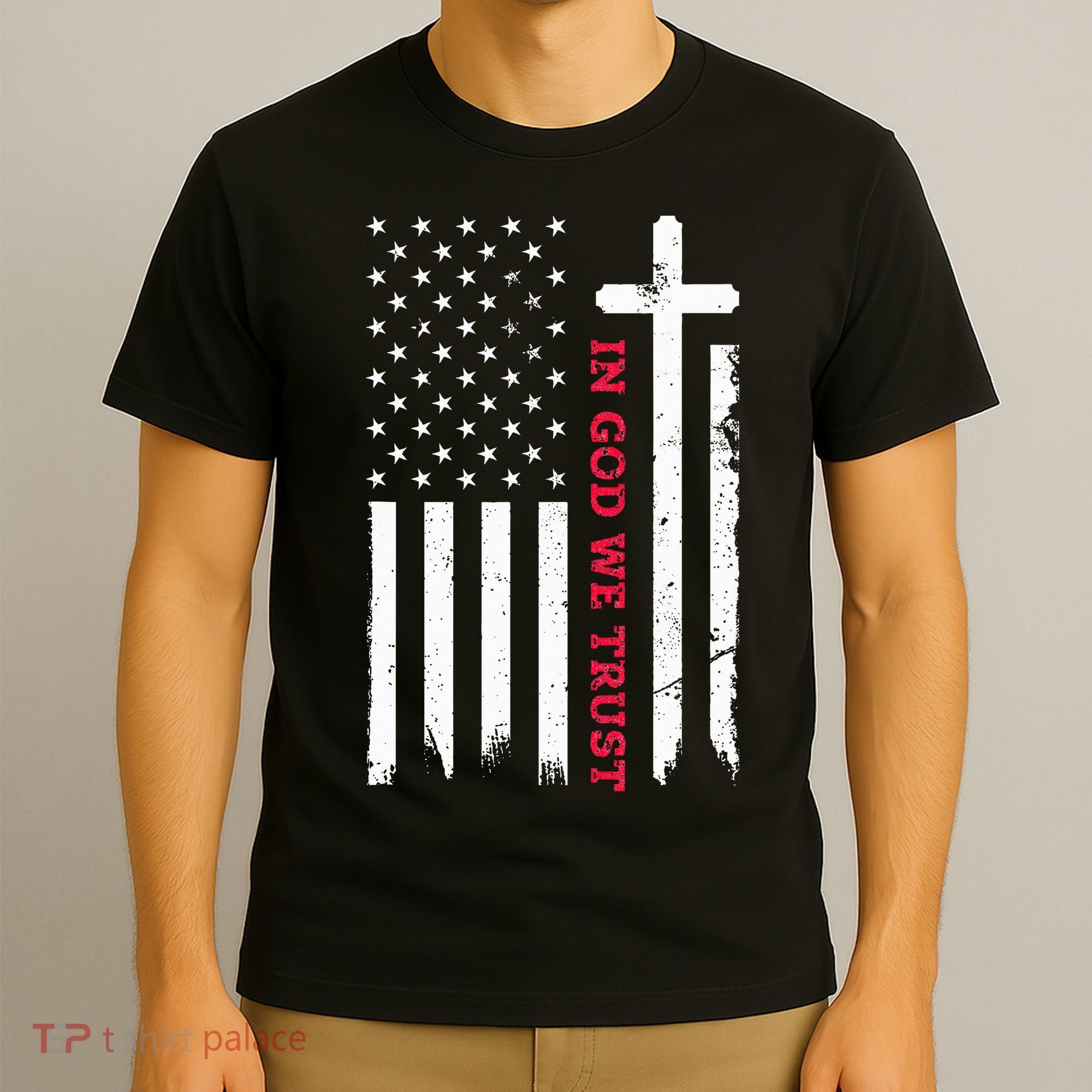 In God We Trust With Patriotic Vintage American Flag T-Shirt