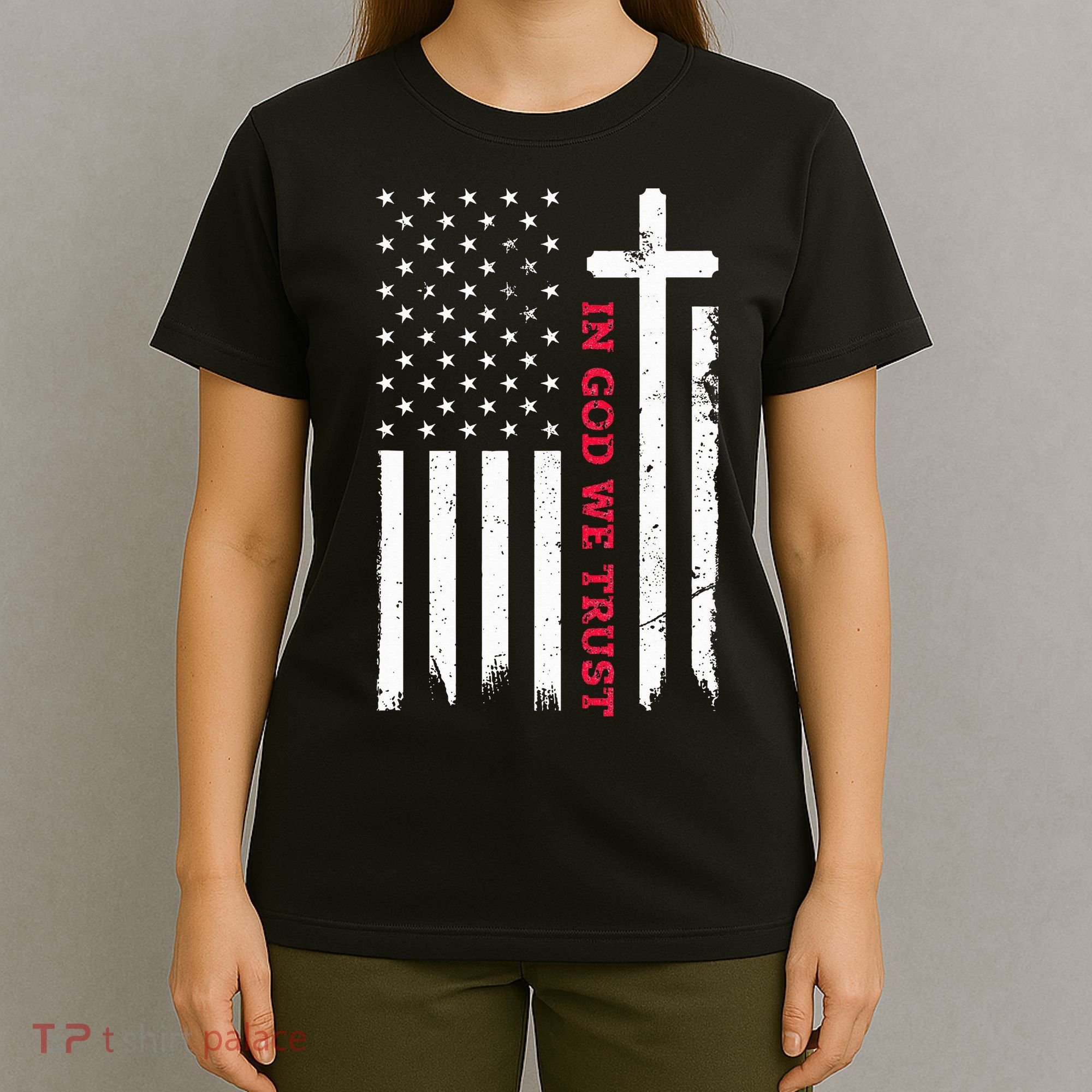In God We Trust With Patriotic Vintage American Flag T-Shirt