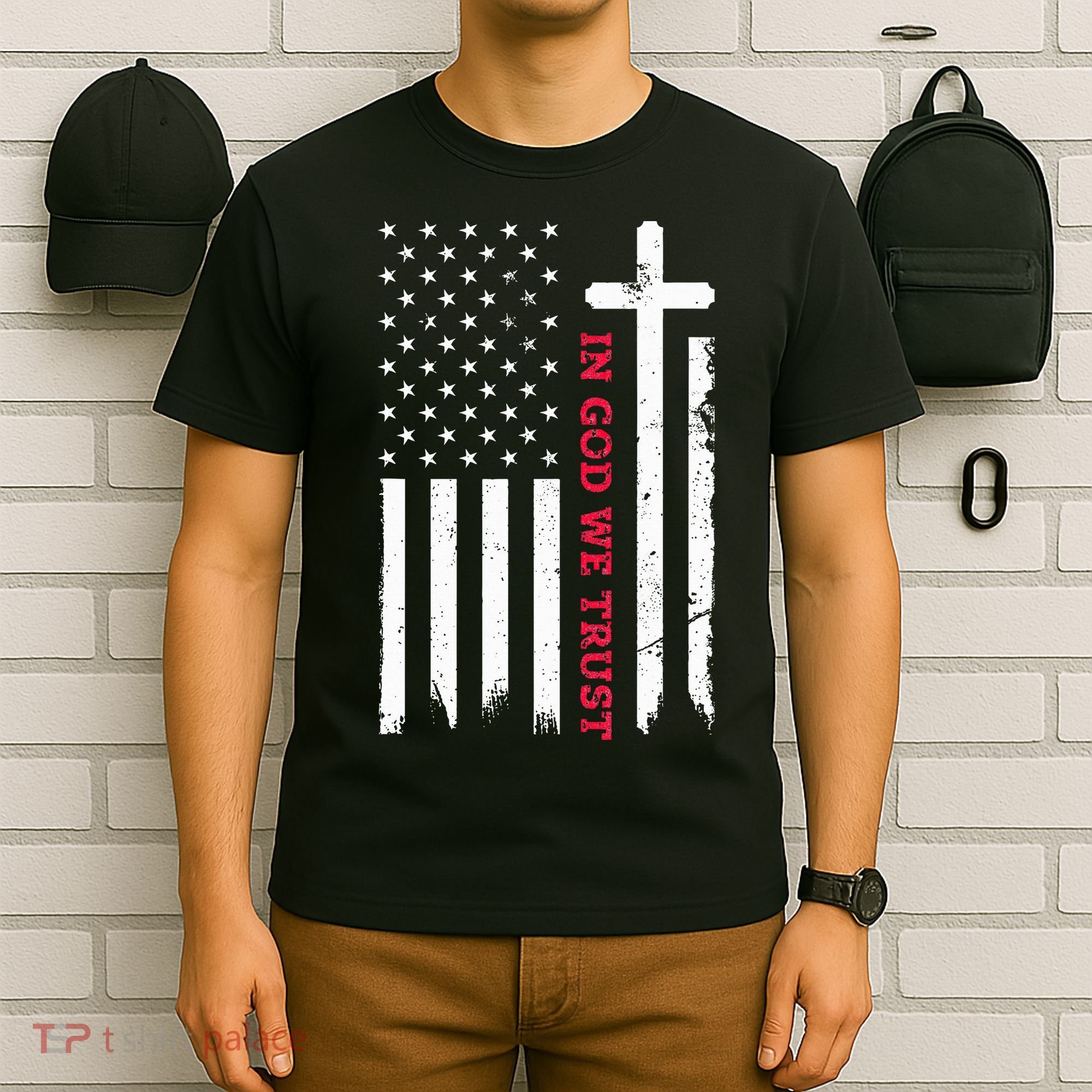 In God We Trust With Patriotic Vintage American Flag T-Shirt