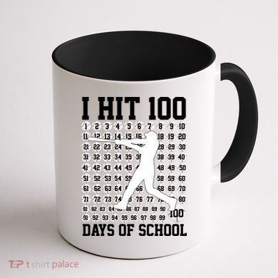 I Hit 100 Days Of School 100th Day Baseball Coffee Mug back