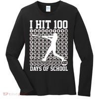 I Hit 100 Days Of School 100th Day Baseball Women's Long Sleeve Shirt thumb 0