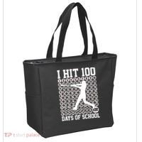 I Hit 100 Days Of School 100th Day Baseball Tote Bag thumb 2
