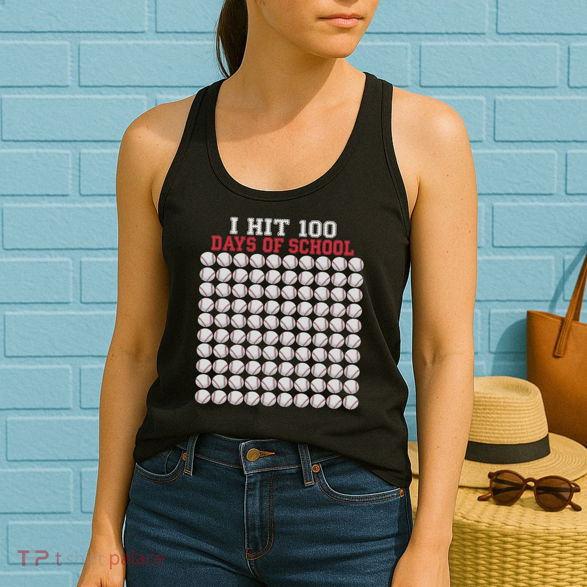 I Hit 100 Days Of School Baseball Bat 100th Day Of School Women's Tank Top