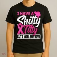 I Have A Shitty Titty But I Will Survive Breast Cancer T-Shirt thumb 3