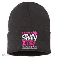 I Have A Shitty Titty But I Will Survive Breast Cancer Sustainable Knit Beanie thumb 0