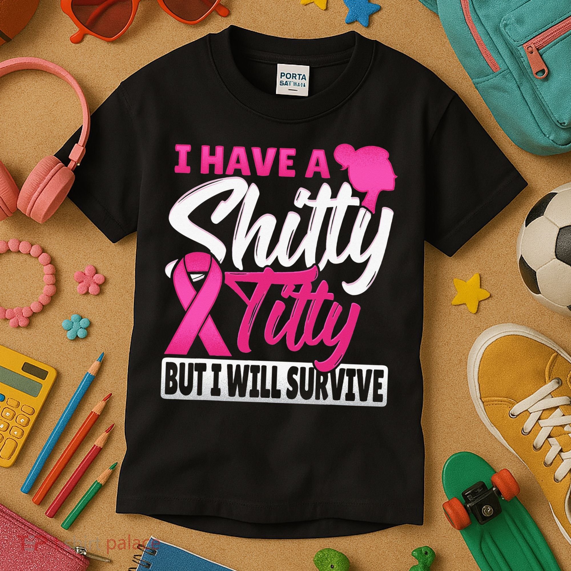 I Have A Shitty Titty But I Will Survive Breast Cancer Kids T-Shirt