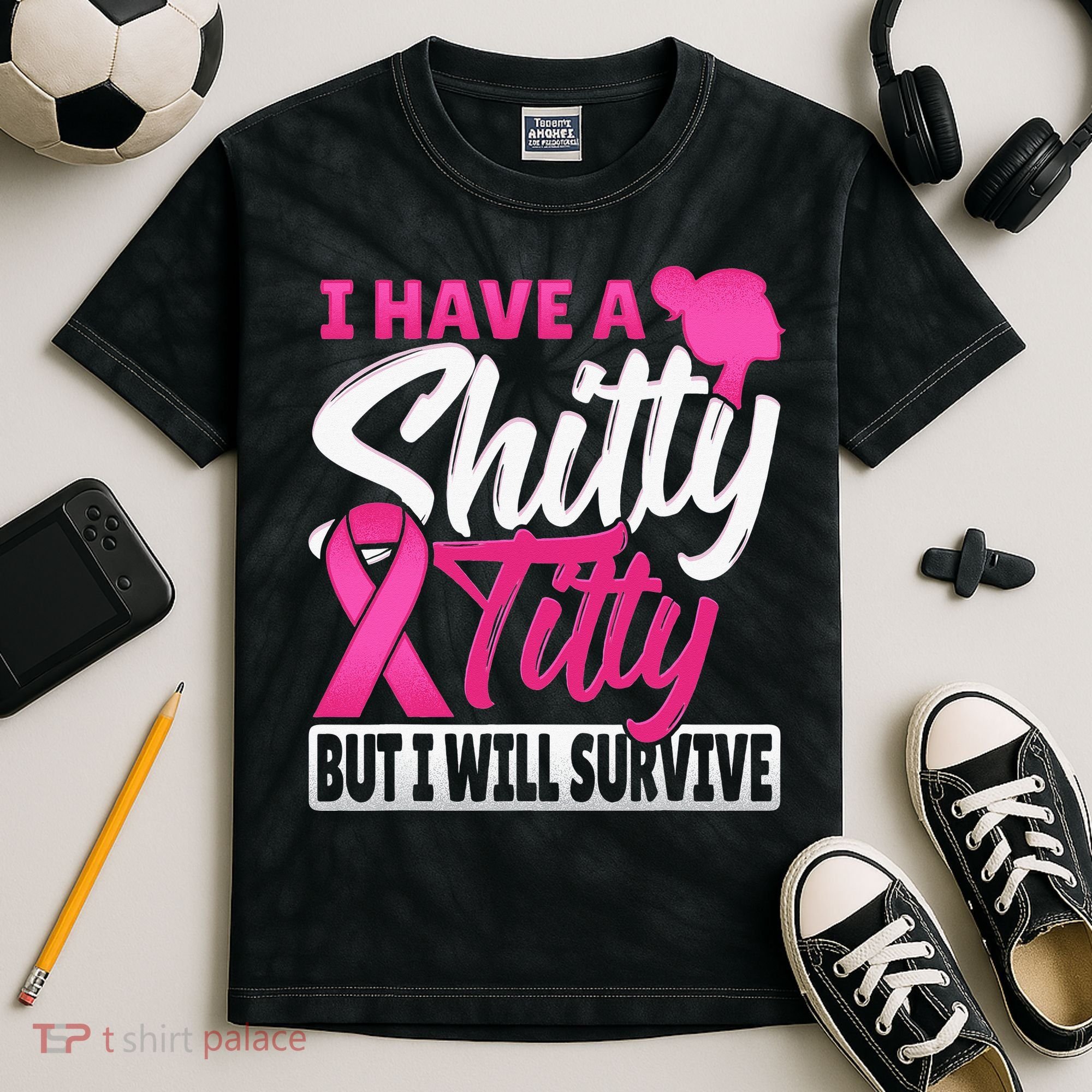I Have A Shitty Titty But I Will Survive Breast Cancer Kids Tie-Dye T-Shirt