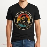 I Have A One Track Mind Train Engine Railroad Funny V-Neck T-Shirt thumb 2