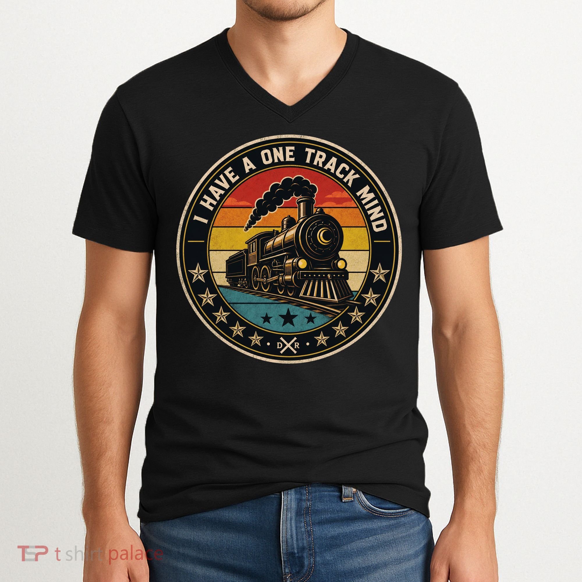 I Have A One Track Mind Train Engine Railroad Funny V-Neck T-Shirt