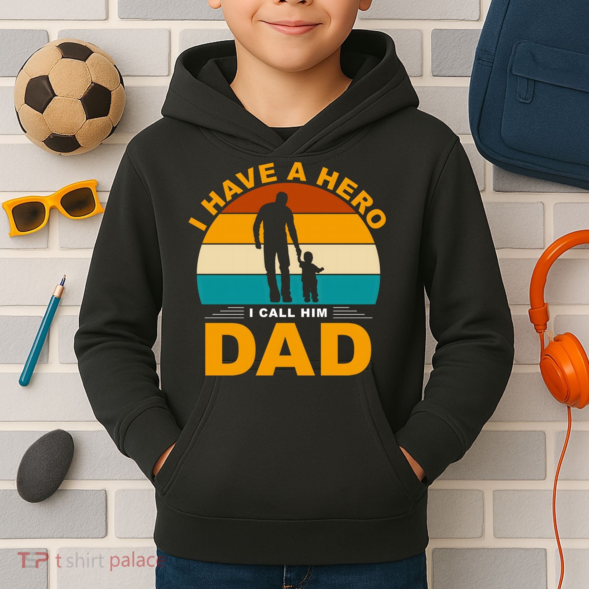 I Have A Hero I Call Him Dad Retro Sunset Kids Hoodie
