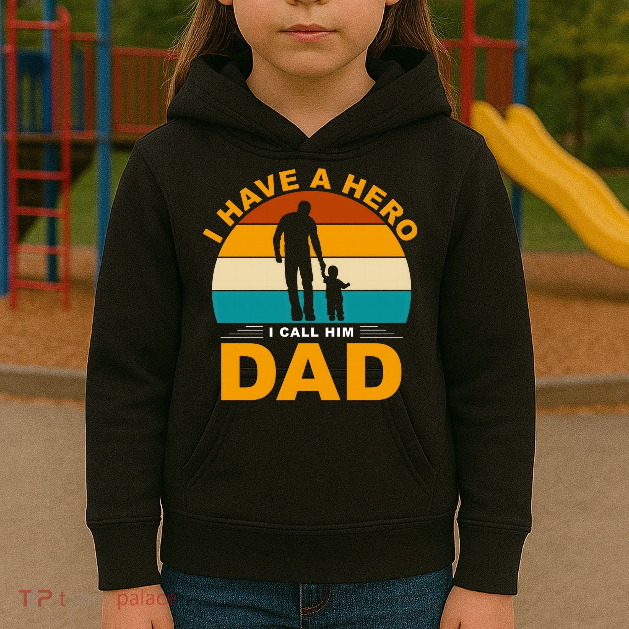 I Have A Hero I Call Him Dad Retro Sunset Kids Hoodie