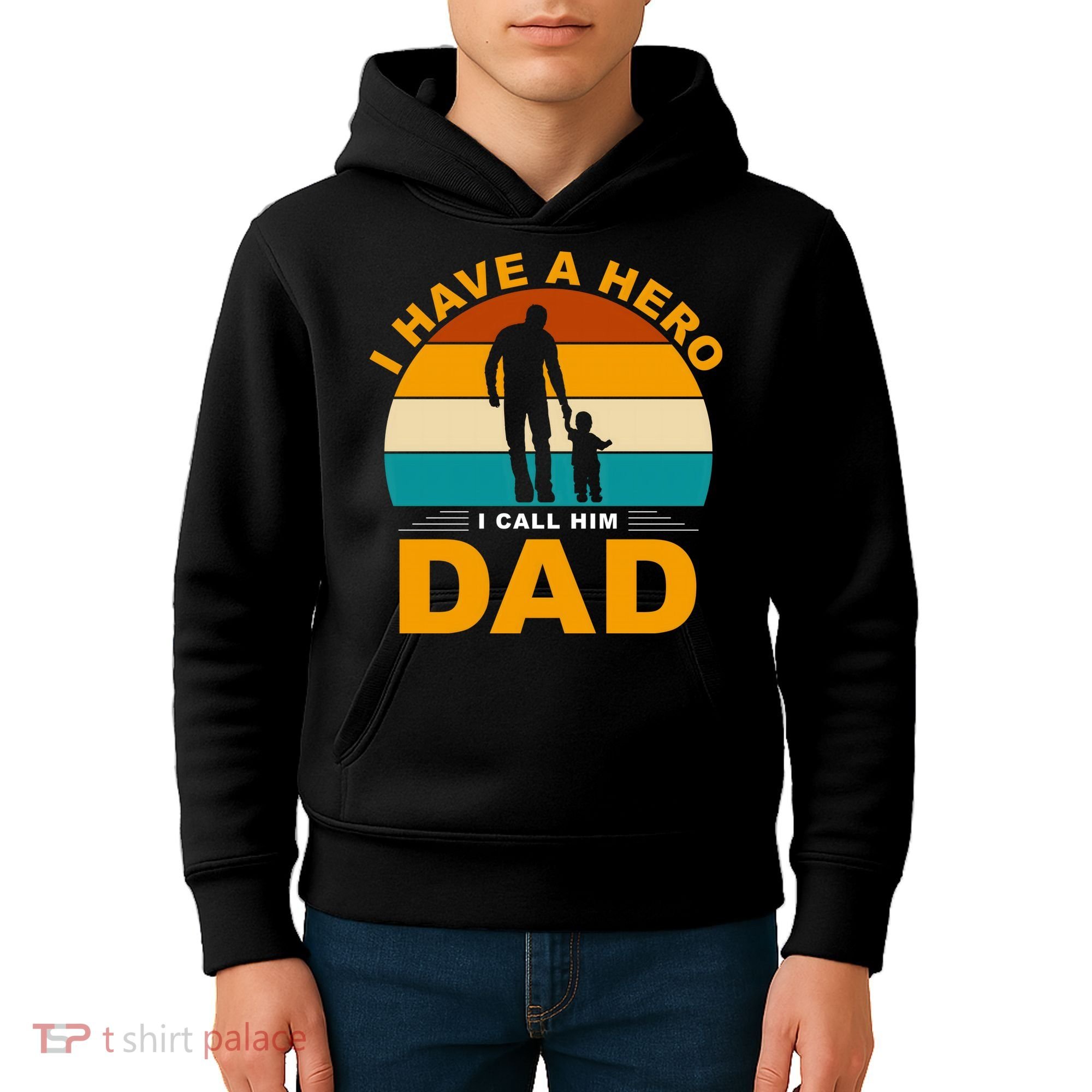 I Have A Hero I Call Him Dad Retro Sunset Kids Hoodie