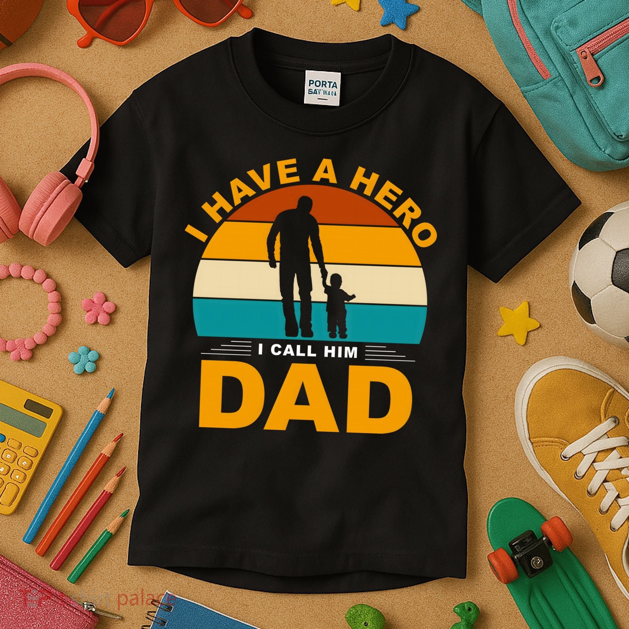 I Have A Hero I Call Him Dad Retro Sunset Kids T-Shirt
