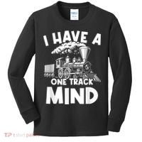 I Have A One Track Mind Trains Locomotive Engineer Kids Long Sleeve Shirt thumb 0